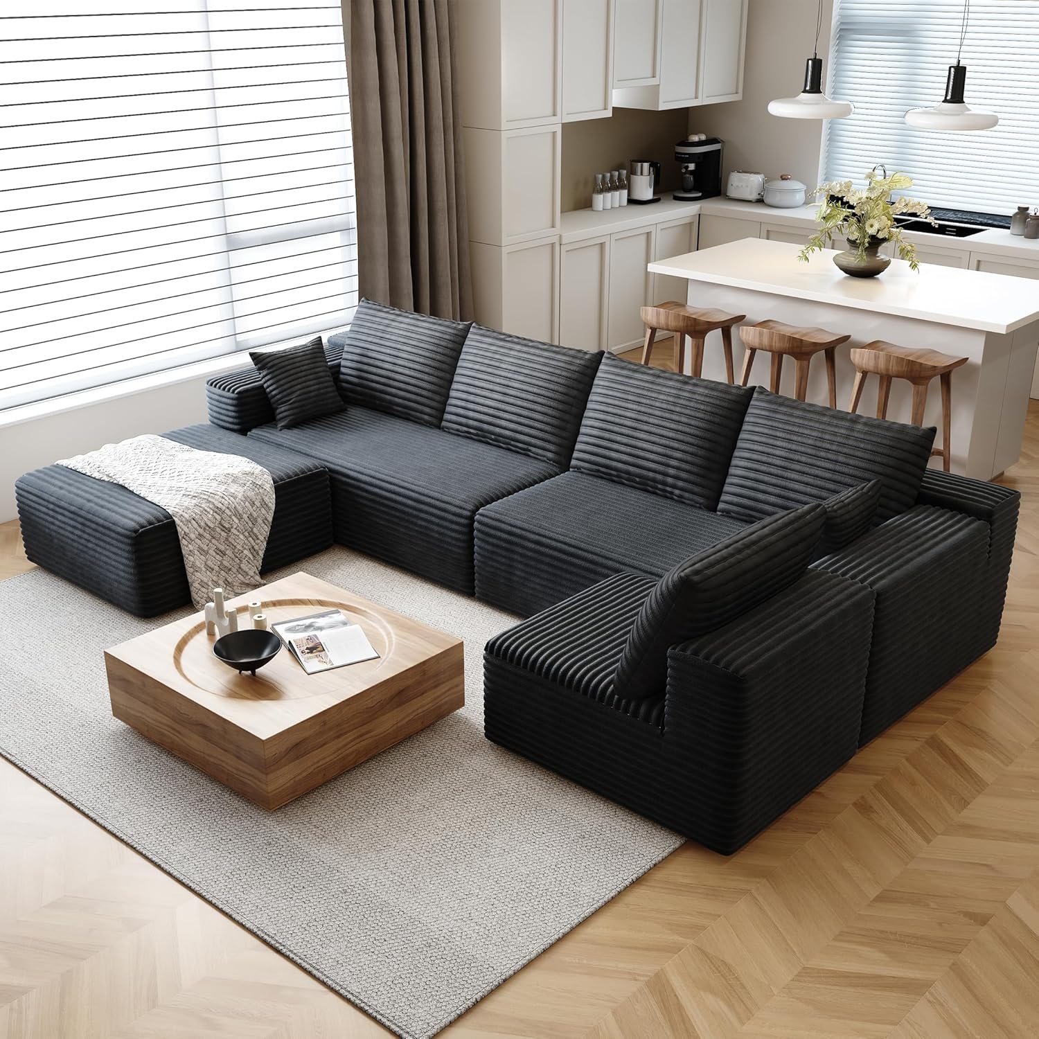 Recliner Sofa Cover - Cloud-style sectional sofa, with corduroy cover,