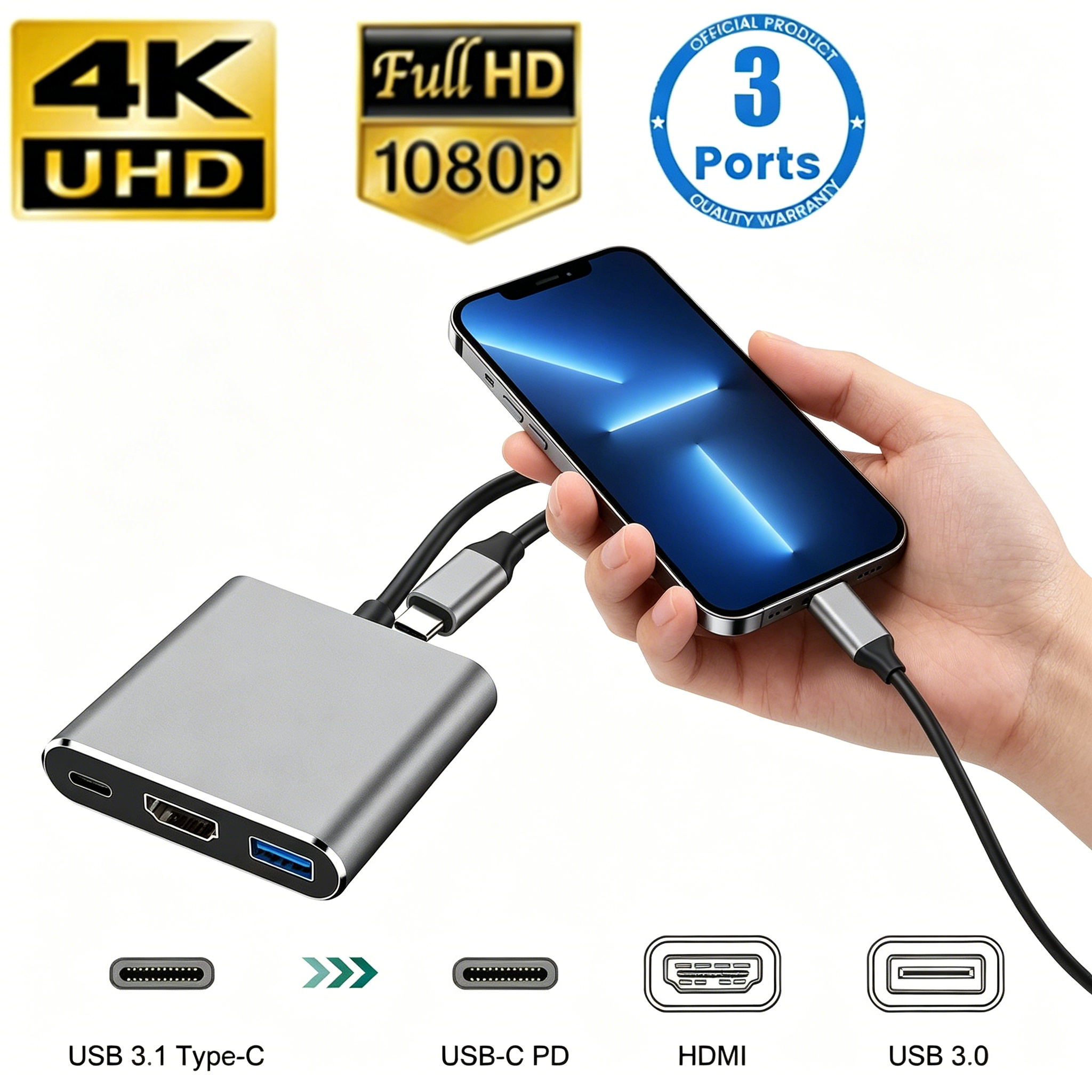 Home Cinema Usb - USB C HUB 3-in-1 Multiports Adapter,