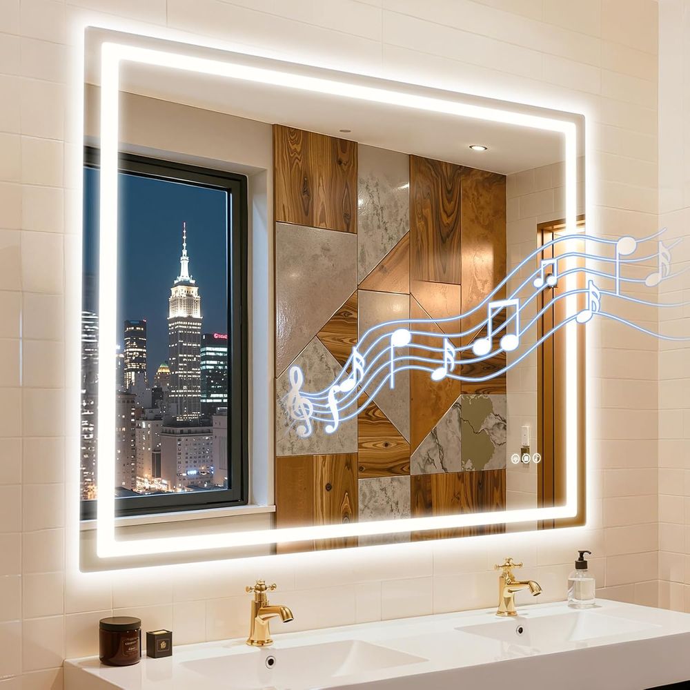 Wall Mount Speaker - Wall-Mounted LED Vanity Mirror with Bluetooth