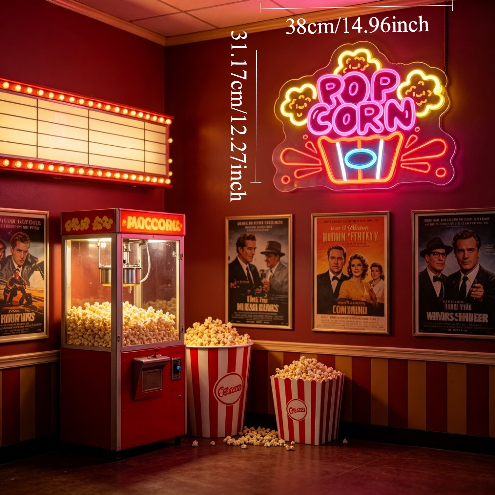 Popcorn Movie Cinema Neon Sign - Home Cinema Wall Lights reseña y precio