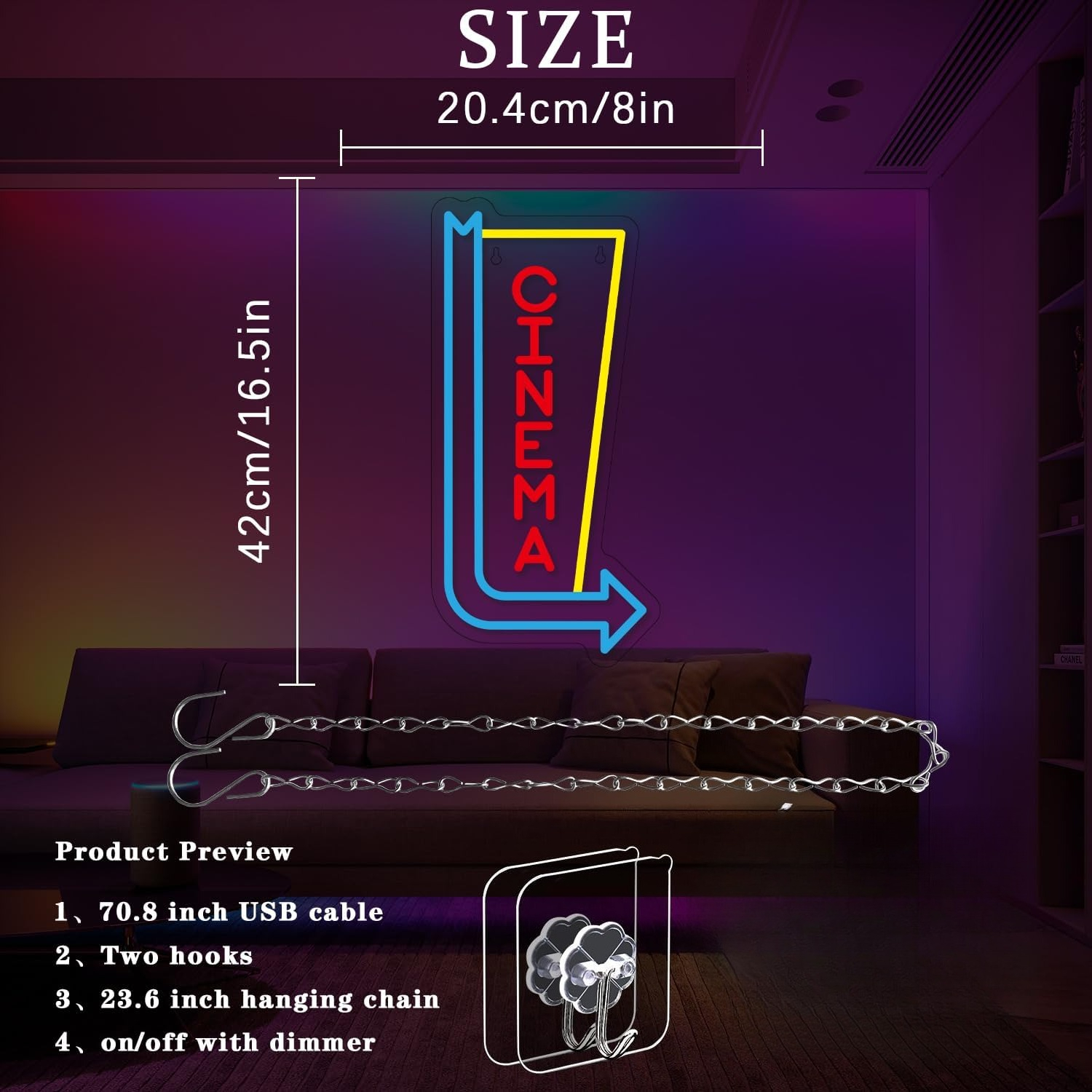 Cinema Neon Sign USB Dimmable  - Home Cinema Wall Lights reseña y precio