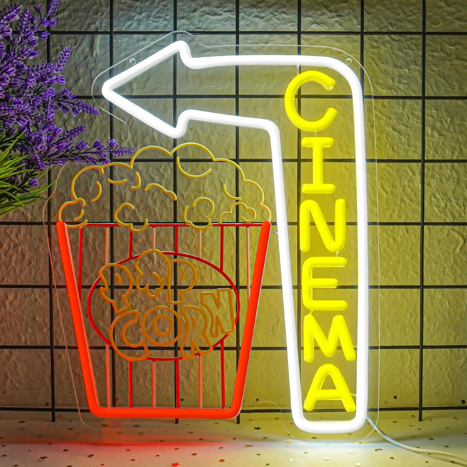 Cinema Arrow Neon Sign Popcorn - Home Cinema Wall Lights reseña y precio