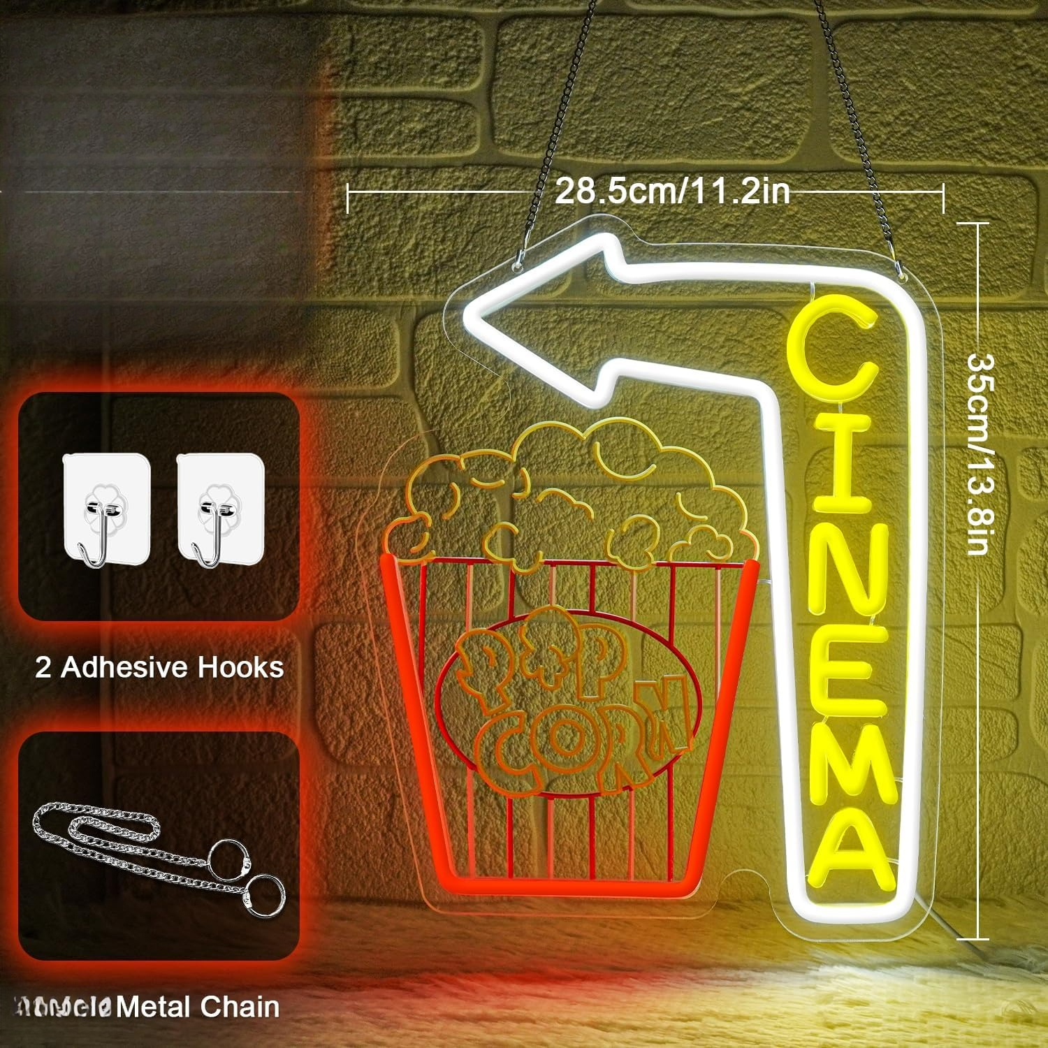 Cinema Arrow Neon Sign Popcorn - Home Cinema Wall Lights reseña y precio