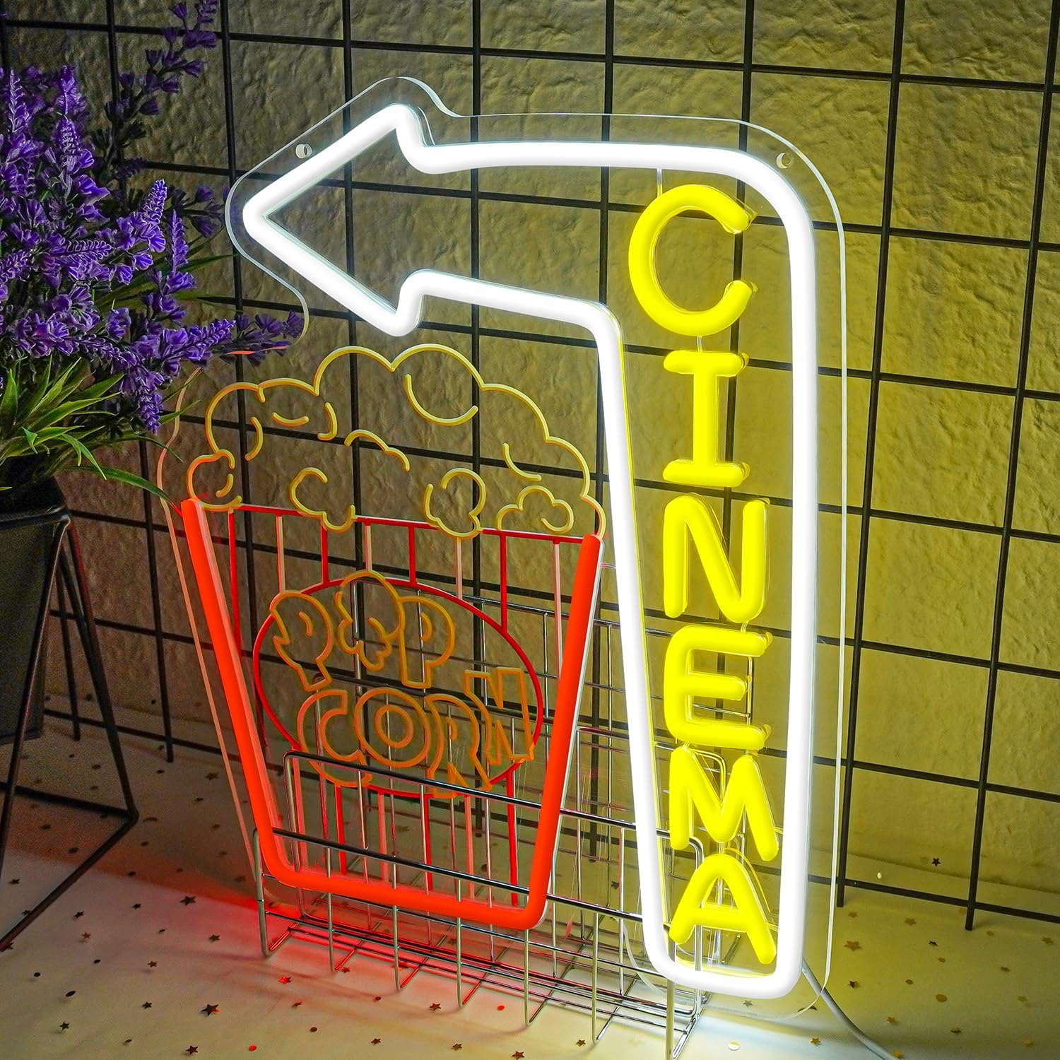 Cinema Arrow Neon Sign Popcorn - Home Cinema Wall Lights reseña y precio