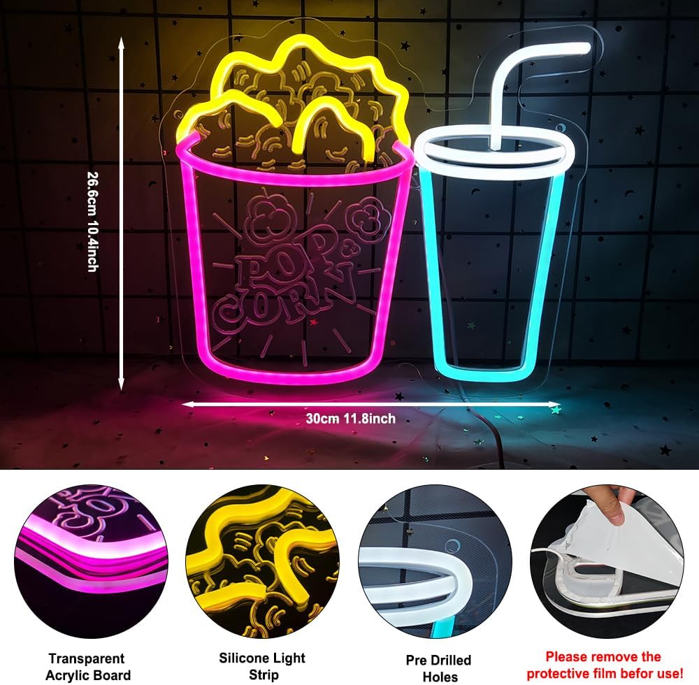 Popcorn Neon Sign LED Neon Lig - Home Cinema Wall Lights reseña y precio