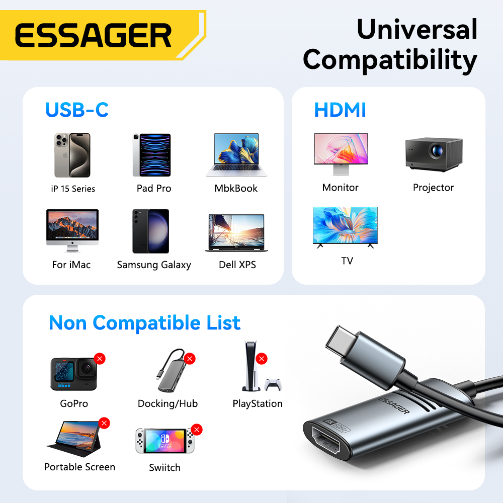Essager HDMI To USB Type C Ada - Home Cinema Usb reseña y precio